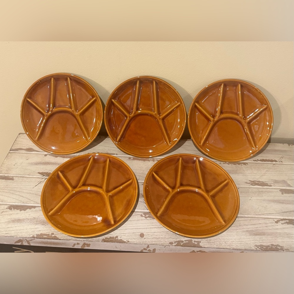 1970s Brown Fondue Plates Gien Pottery France, Set of 5